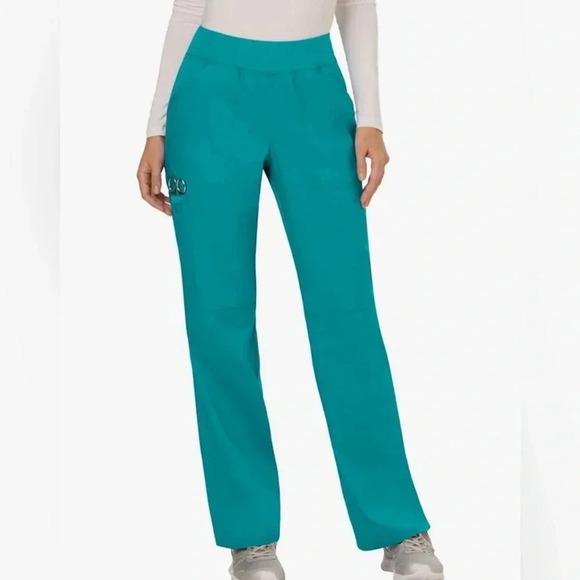 Cherokee Revolution Women's Pull-On Cargo Scrub Pant Sz Large- Turquoise - Picture 1 of 8